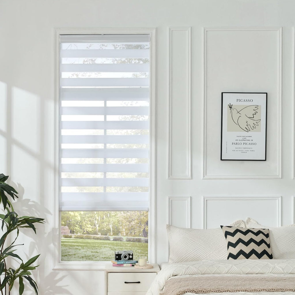 Cordless Zebra Blinds for Windows, Dual Layer Free-Stop Zebra Shades Privacy Light Control for Day and Night, Light