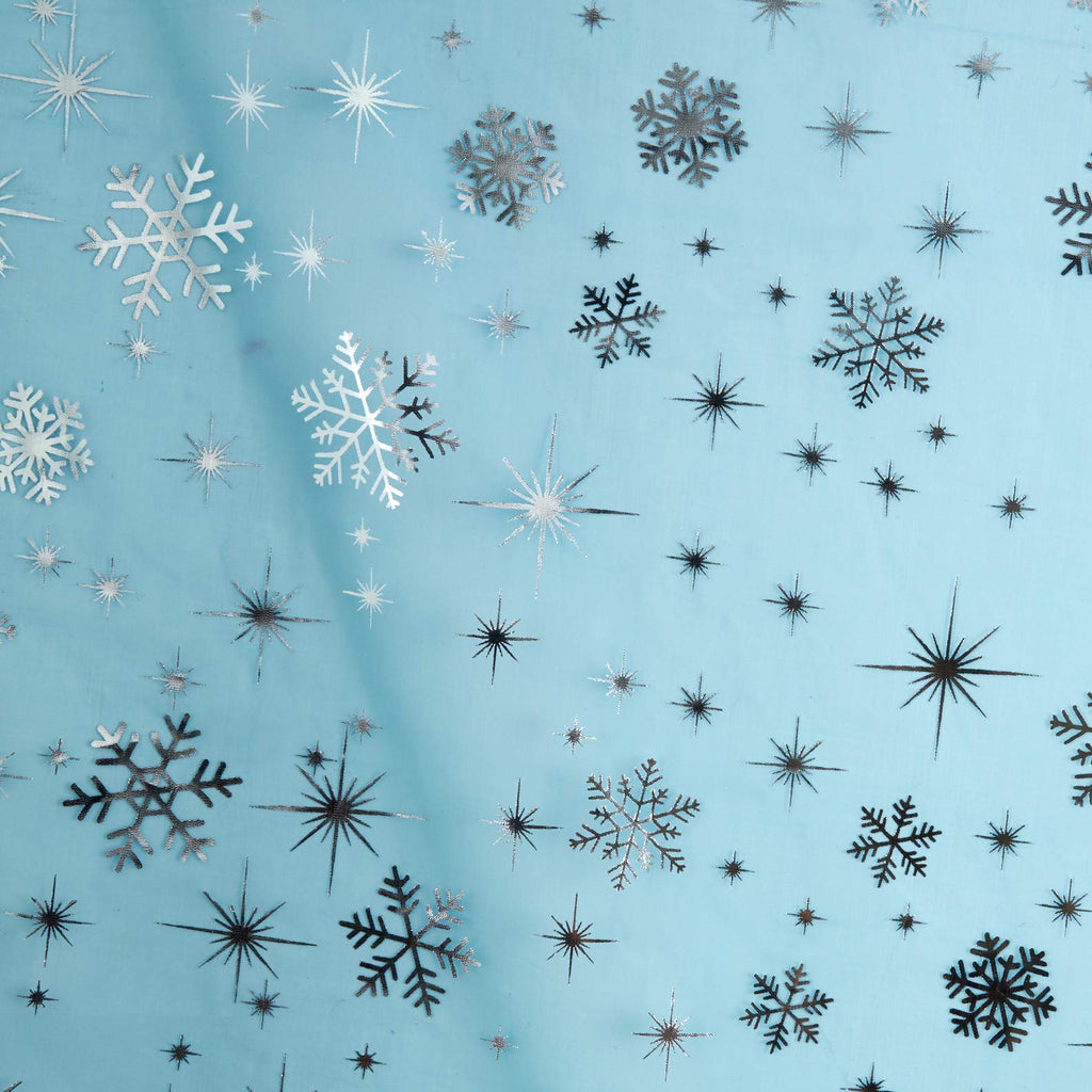 Iridescent Snowflake Organza Turquoise, Fabric by the Yard