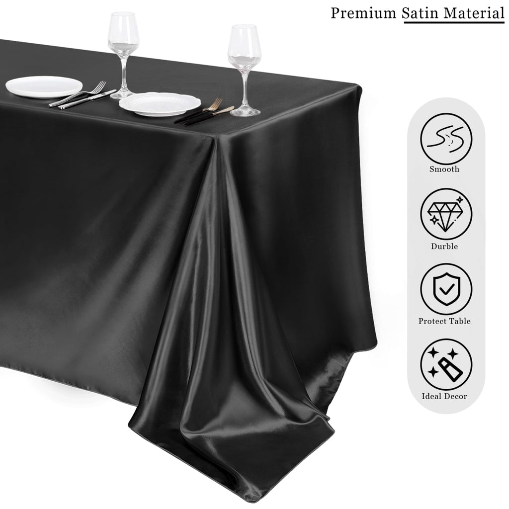 8 Pack Black Satin Tablecloth 102 x 58 Inch Overlay Table Cover