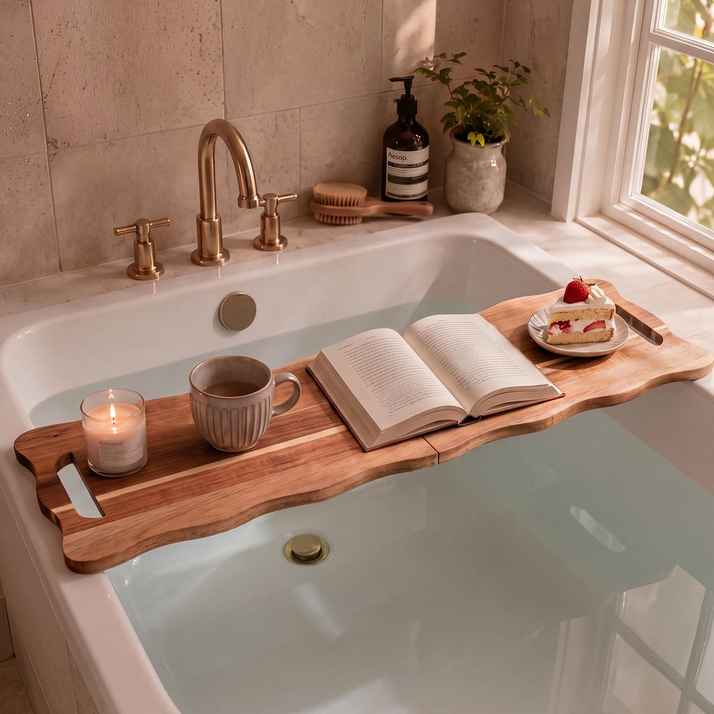 Scolloped Large Charcuterie Board 33 x 12 In Foldable Acacia Tray