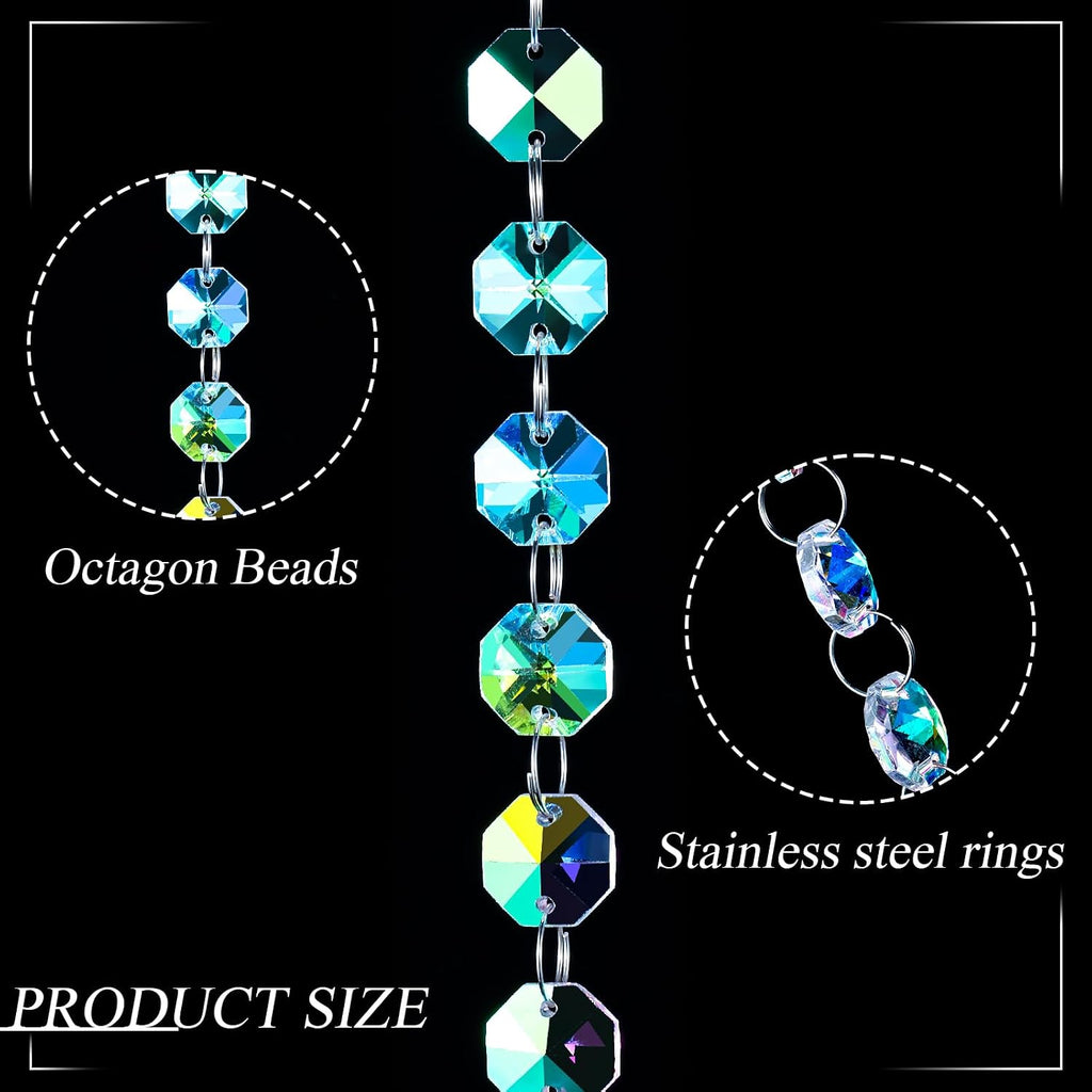 Crystal Garlands Acrylic Octagon Bead Strands 14mm Iridescent Clear Diamond Hanging Chandelier Chain Ornament String