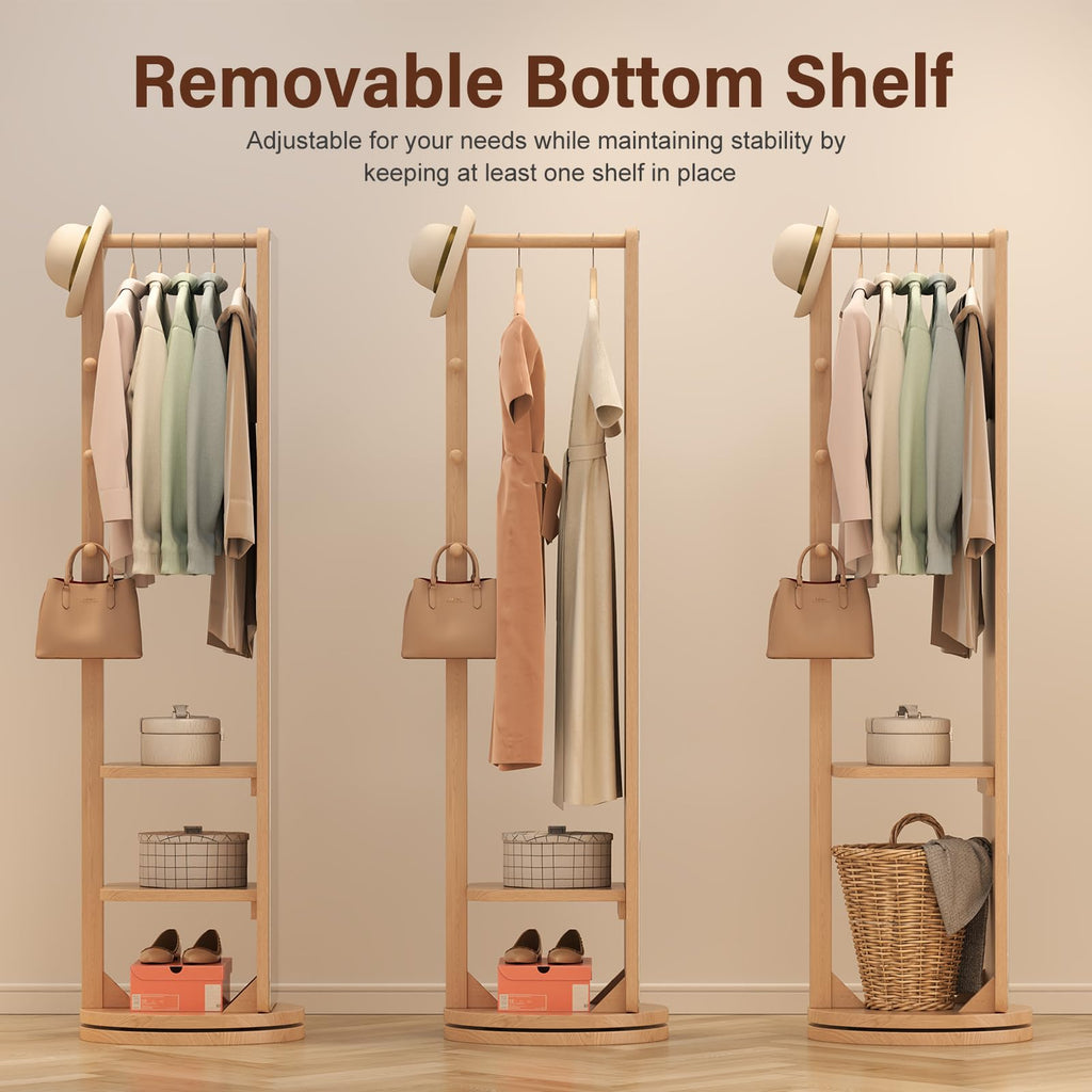 Solid Wood Rotary Full Length Mirror Coat Rack, 69" x 20" Oversize Standing Mirror Full Length, Floor Mirror (Natural)