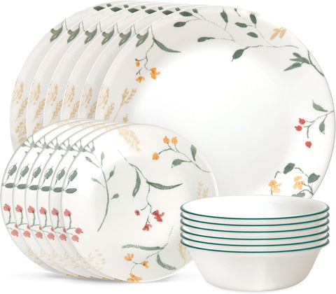 Vitrelle 18 Piece Glass Dinnerware Sets Service for 6, Triple Layer Chip & Crack Resistant Glass Plate and Bowl Sets