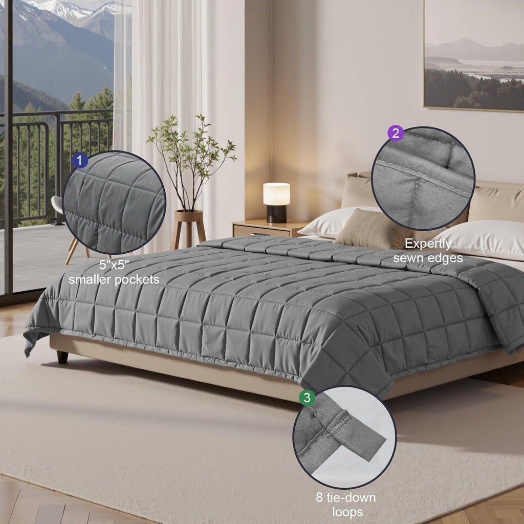 Weighted Blanket for Adults - 15lbs 60"x80" Cooling Heavy Throw for 120-160lbs with Premium Glass Beads - Soft Thick
