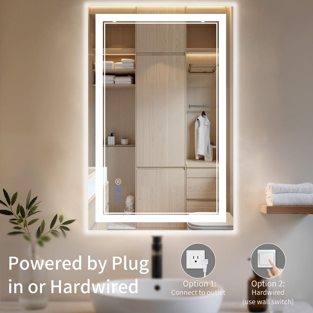 24X36 LED Bathroom Mirror with Lights, Anti-Fog, Backlit + Front Lit, Dimmable, Led Vanity Mirror for Wall, Lighted
