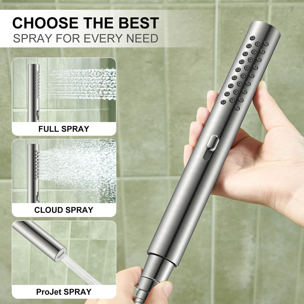 Brushed Nickel Square Rain Shower System Faucet Set with Handheld