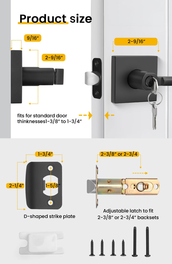 Matte Black Door Handle with Lock and Key, Keyed Entry 1 Pack