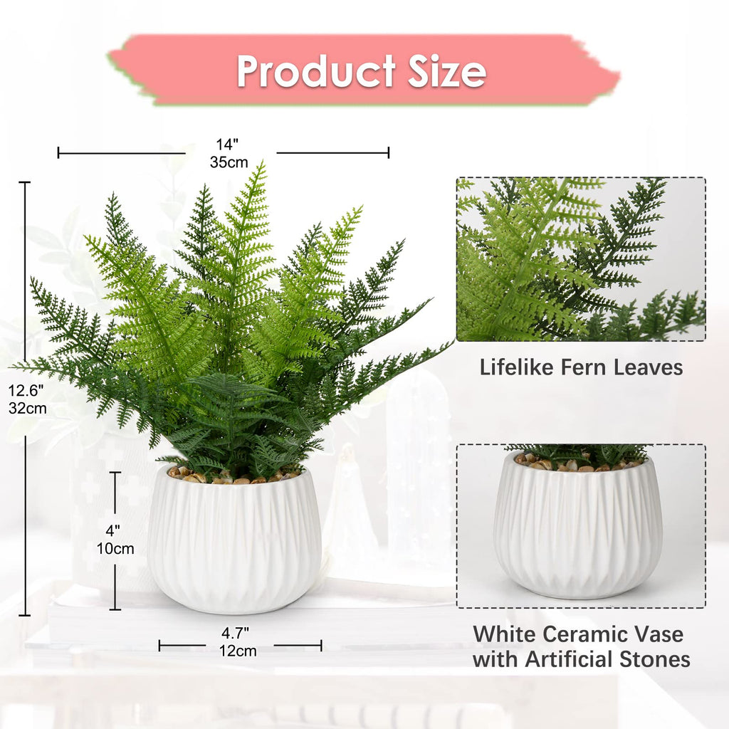 Faux Plant Indoor in Ceramic Pot 12" Artificial Potted Fern Fake House Plants for Desk Office Bathroom Garden