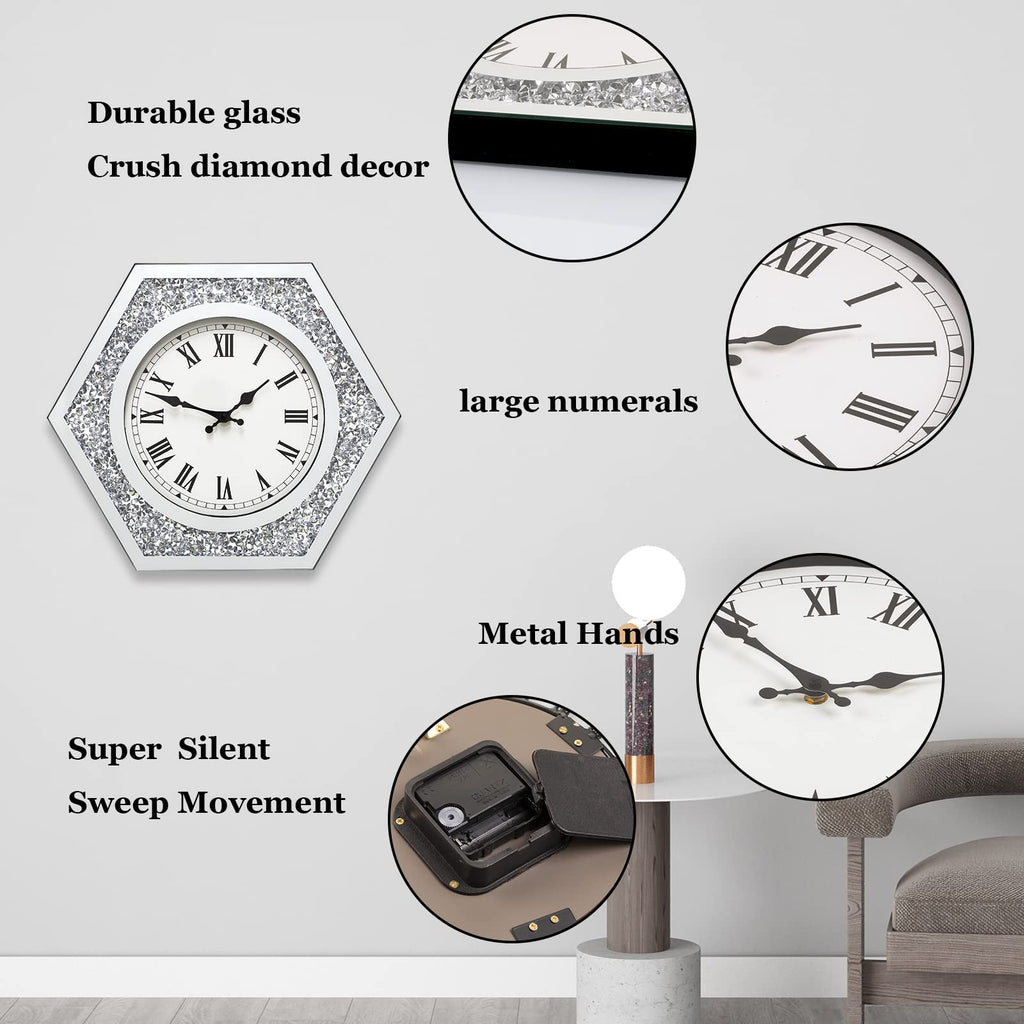 Large Crystal Crush Diamond Wall Clock Decor
