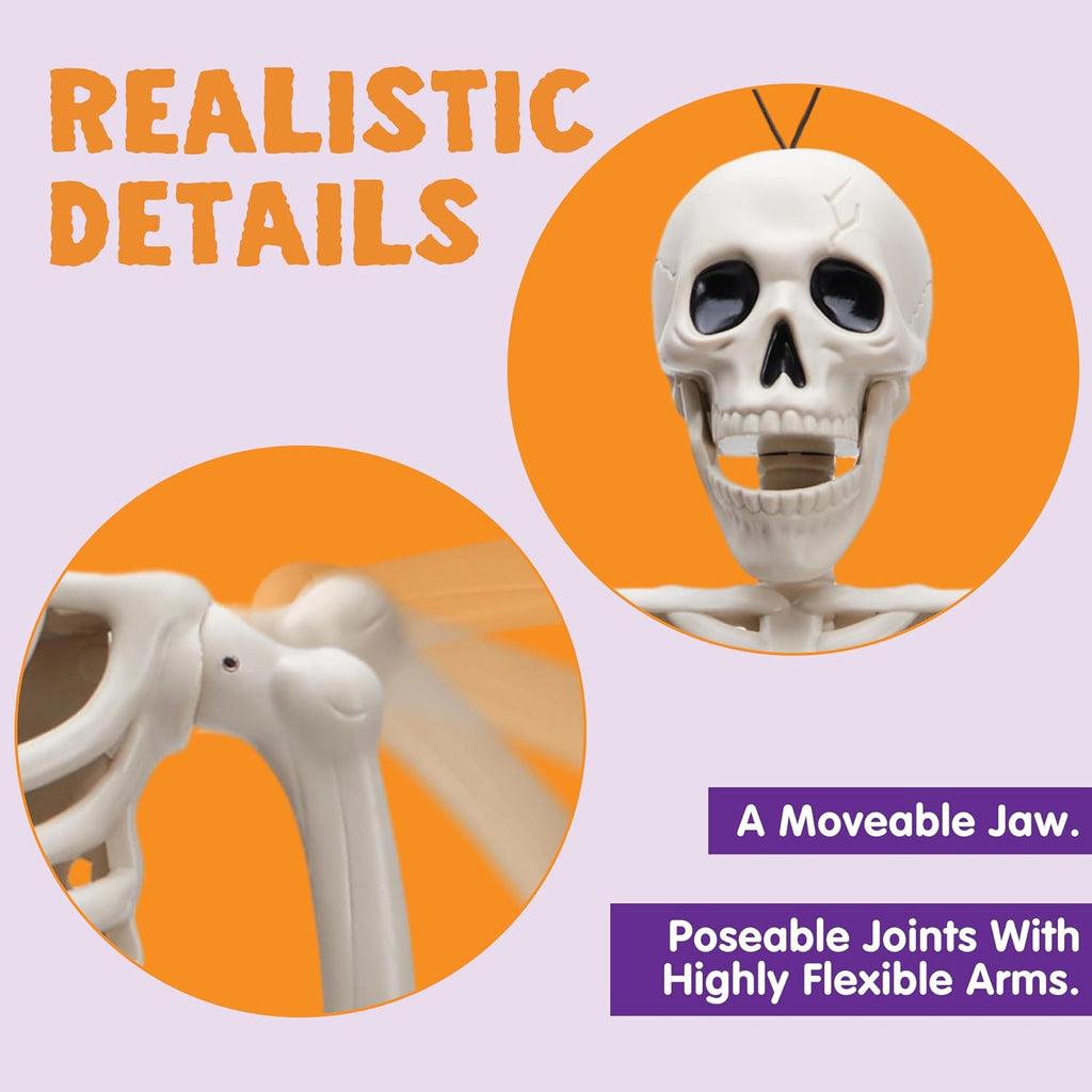 24" Halloween Skeleton Decor, 2 FT Full Body Stayable Posable Skeletons for Halloween, Yellow Human Plastic - Set of 2