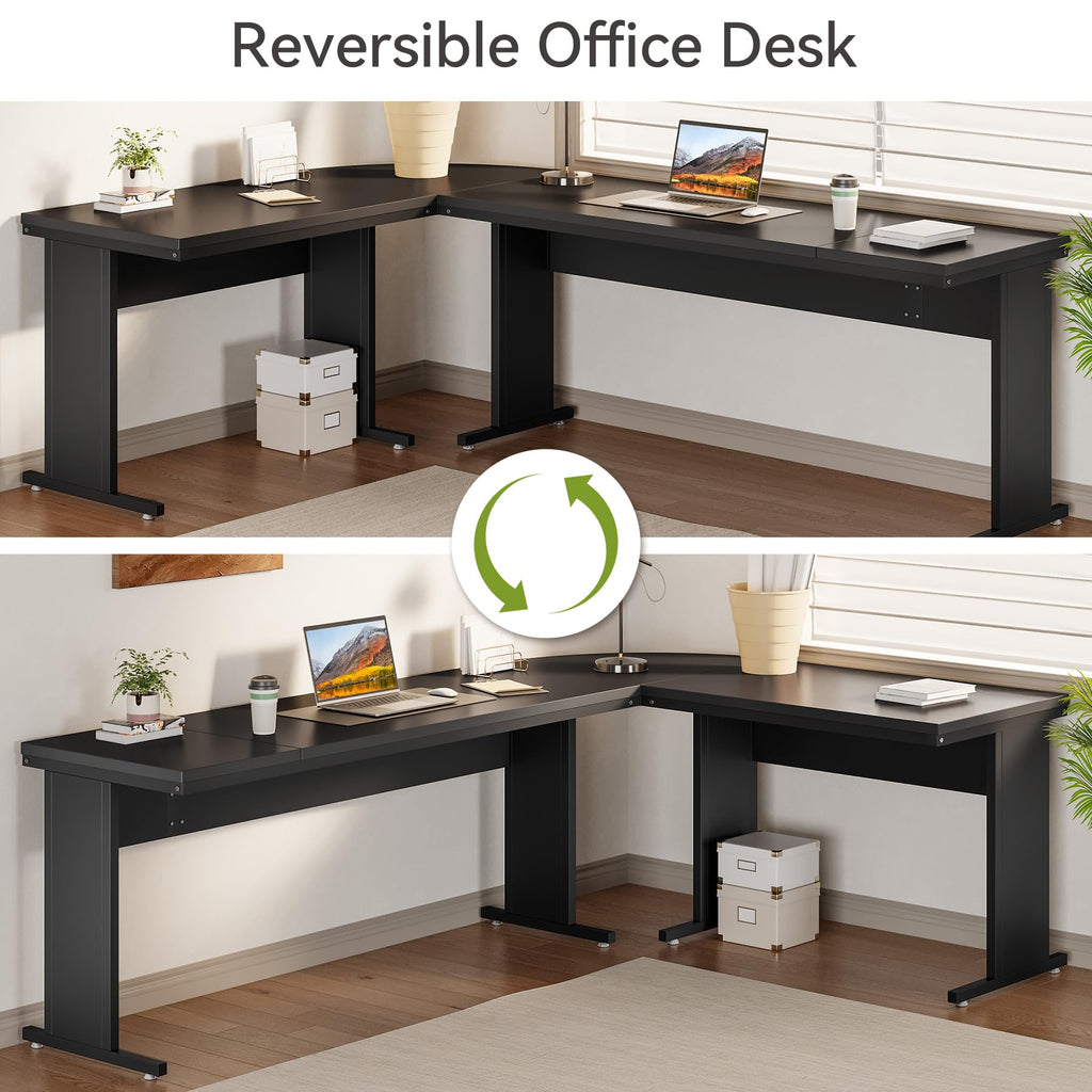 82.67" Long Executive Desk Large L-Shaped Computer Office Desk with 3-Drawer Mobile File Cabinet, Industrial Business