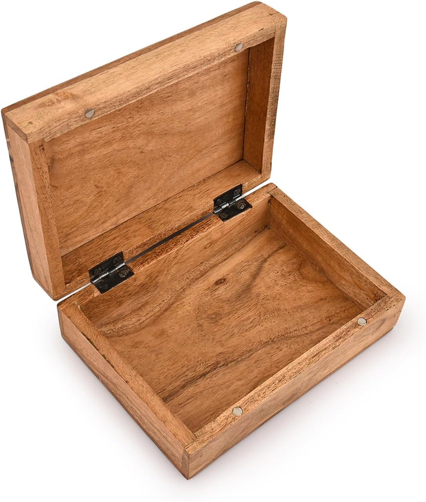 Jewelry Boxes Acacia Wood Floral Decorative Keepsake Treasure Chest Great Gift For Your Loved Ones (7" X 5" X 2.5")
