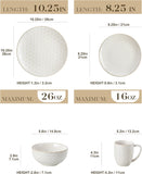 16 Pieces Dinnerware Sets, Modern Relief Design Plates and Bowls Sets, White Dish Set for 4