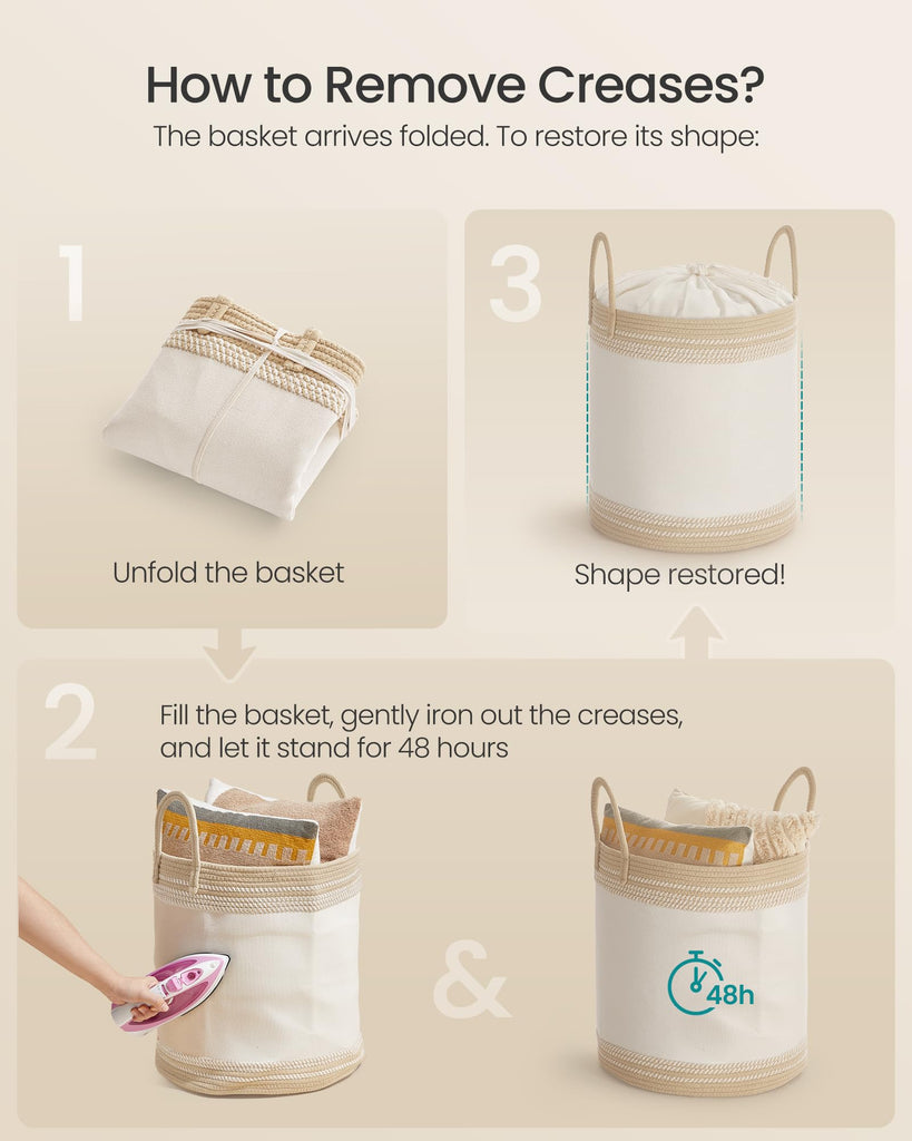 Laundry Hamper, Cotton Rope Basket with Handles, 23.8 Gallons