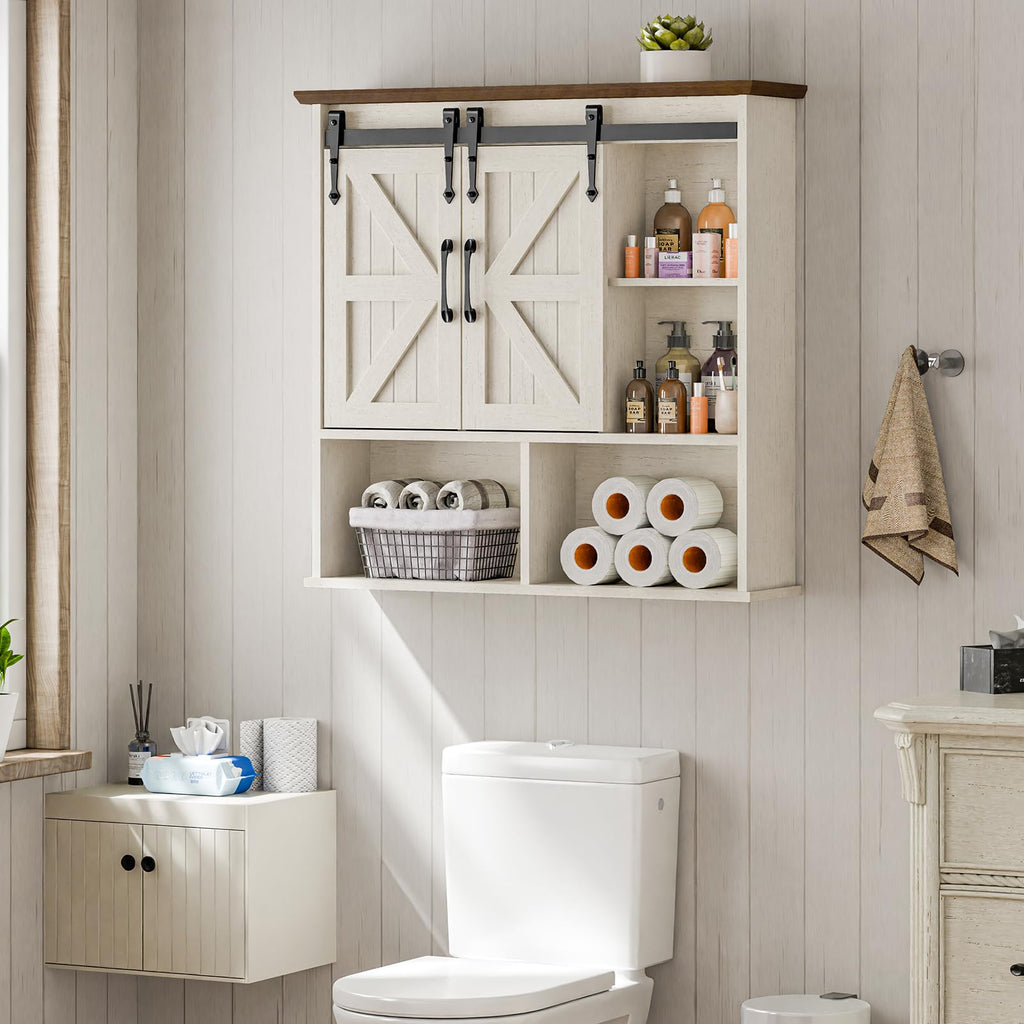 Bathroom Wall Cabinet, Farmhouse Medicine Cabinet, Rustic White