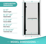 32-34 in.W x72 in.H i-Homare Frameless Pivot Shower Door