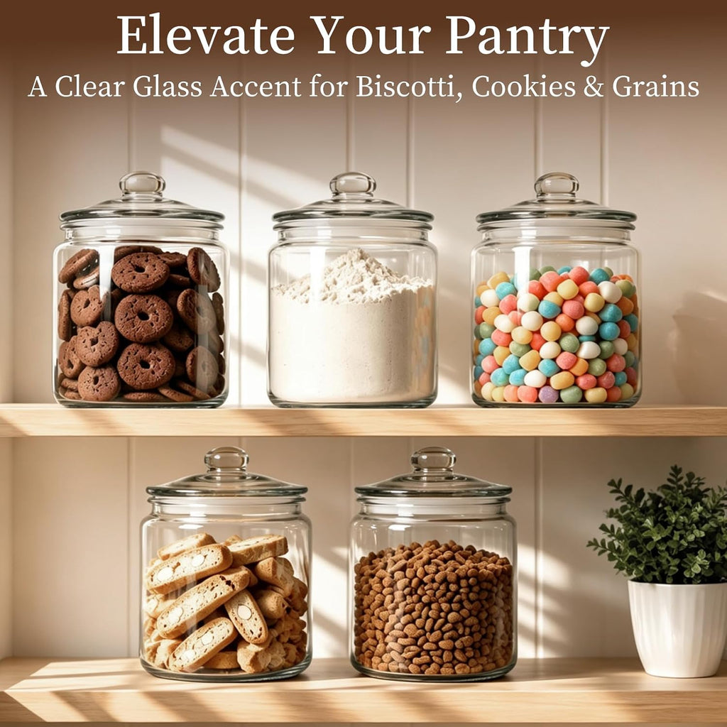 Biscotti Jar, 1/2 Gallon Wide Mouth Glass Cookie Jar, Glass Canisters with Airtight Lids, Kitchen Canisters