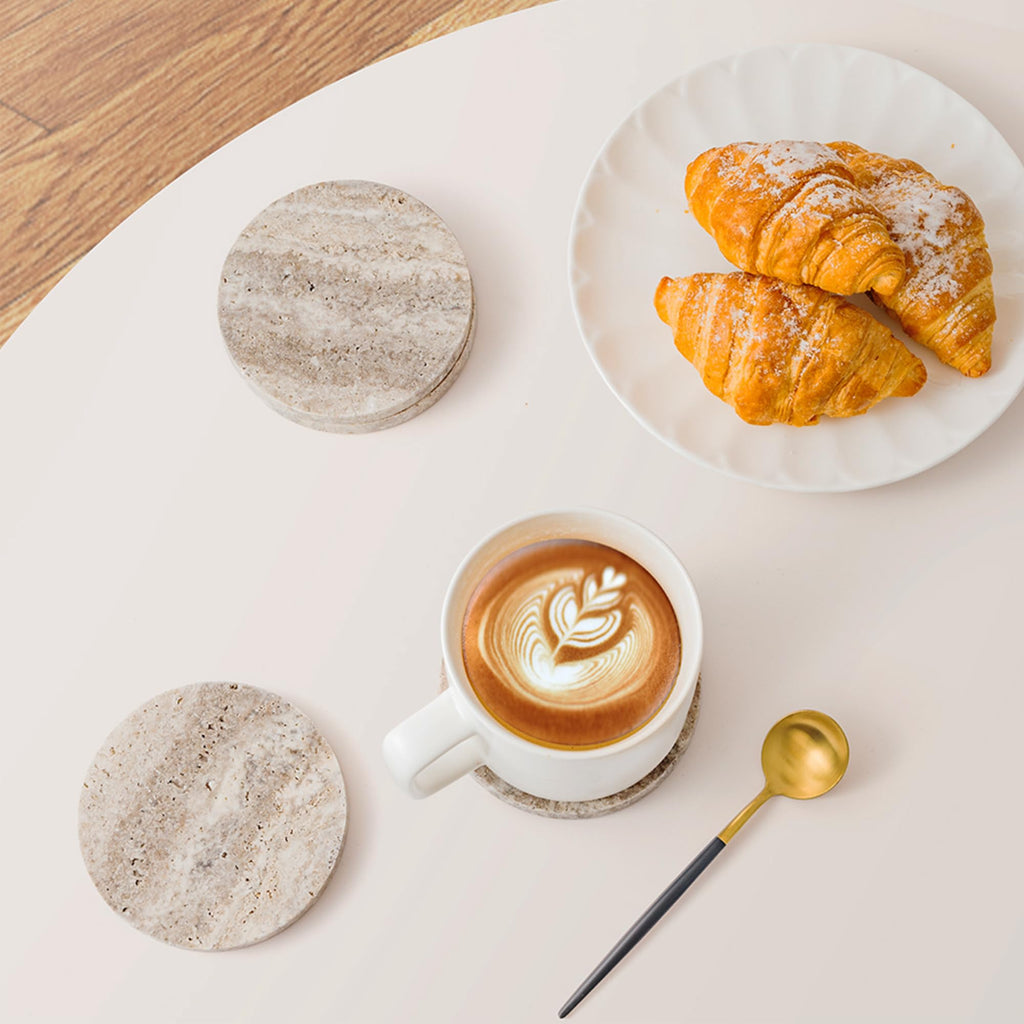 Marble Coaster for Drinks 4" Diameter Set of 4 Round Travertine Coasters Decor Office Parties Birthday Housewarming