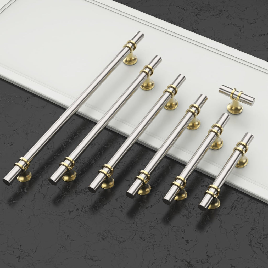 10 Pack Brushed Satin Nickel and Gold Cabinet Pulls 5 Inch(128MM) Hole Centers Kitchen Cabinet Handles Cabinets