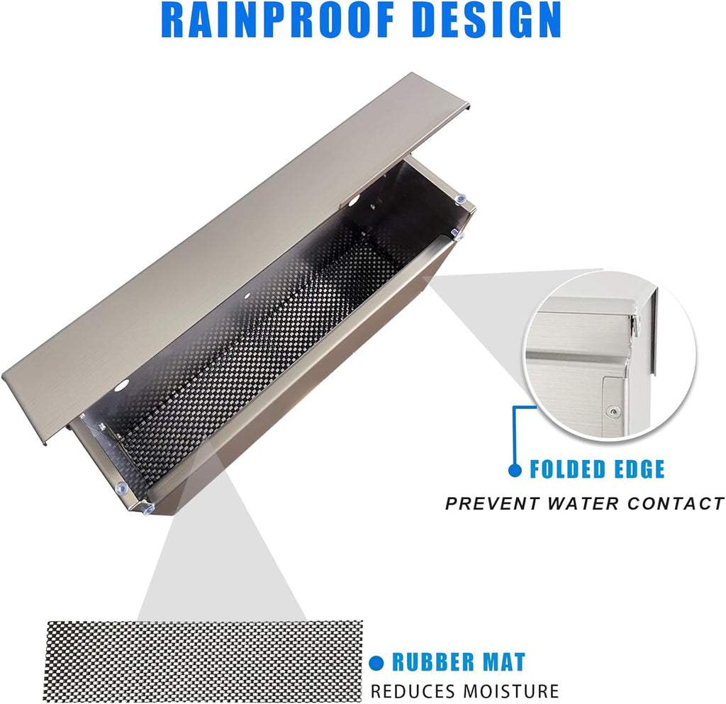 Stainless Steel Wall Mounted Mailbox Outdoor Mailbox with Rain Cover