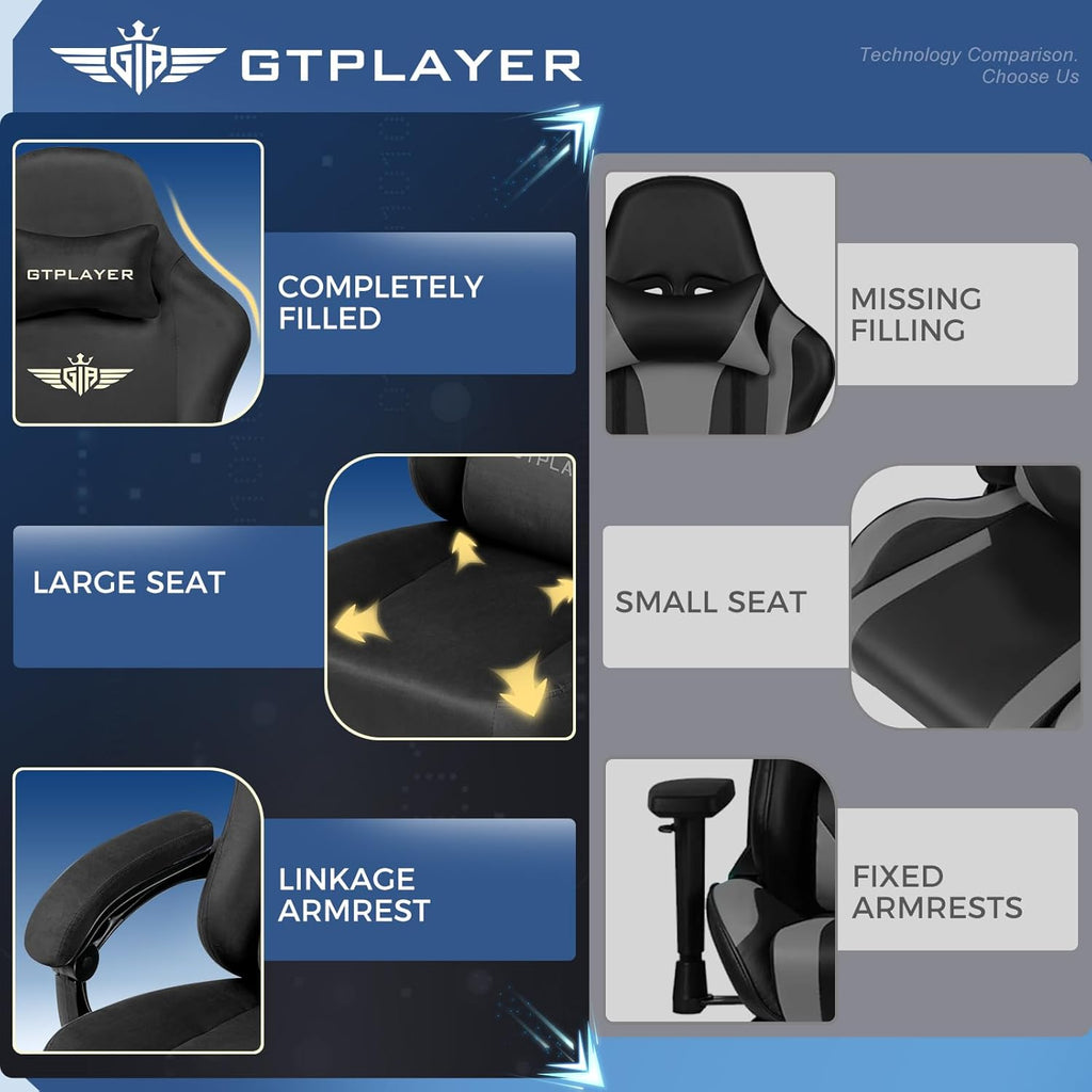 Big and Tall Gaming Chair Fabric with Pocket Spring Cushion, High Back Ergonomic Computer Chair with Footrest for