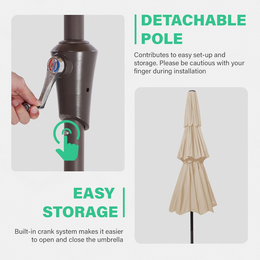 3 Tiers 9 FT Patio Umbrellas Outdoor Table Umbrella with Push Button Market Umbrella 8 Sturdy Ribs UV Protection - Beige