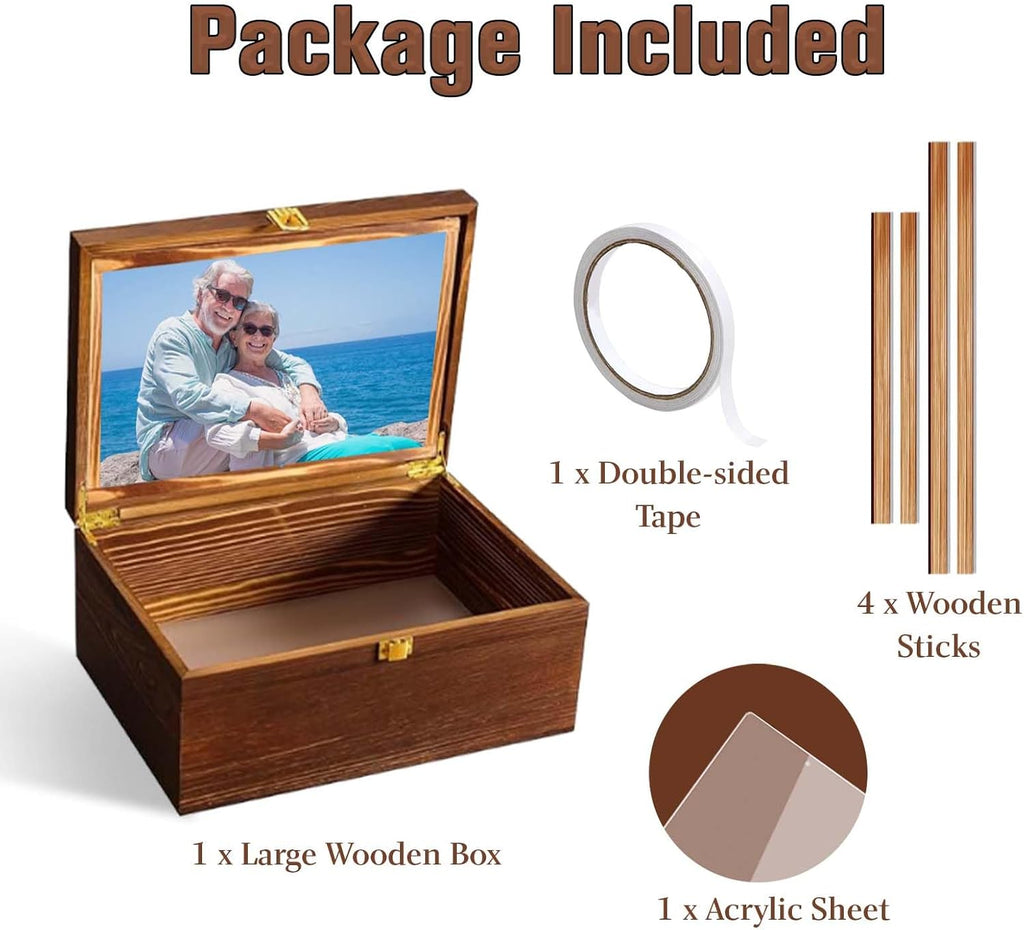 Large Keepsake Box Wooden Memory Box with Hinged Lid, Magnolia Flower Decorative Storage Box for Photos, Jewelry