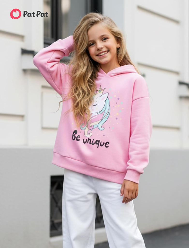 Girls Graphic Hoodies Cute Print Pullover Hooded Sweatshirt
