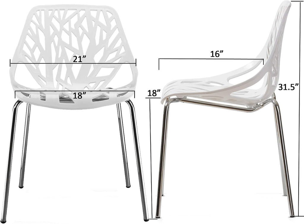 Modern Stackable Chair Set of 4,Kitchen White Dining Chairs,Birch Sapling Comfy Chairs for Dining Room,Living Room