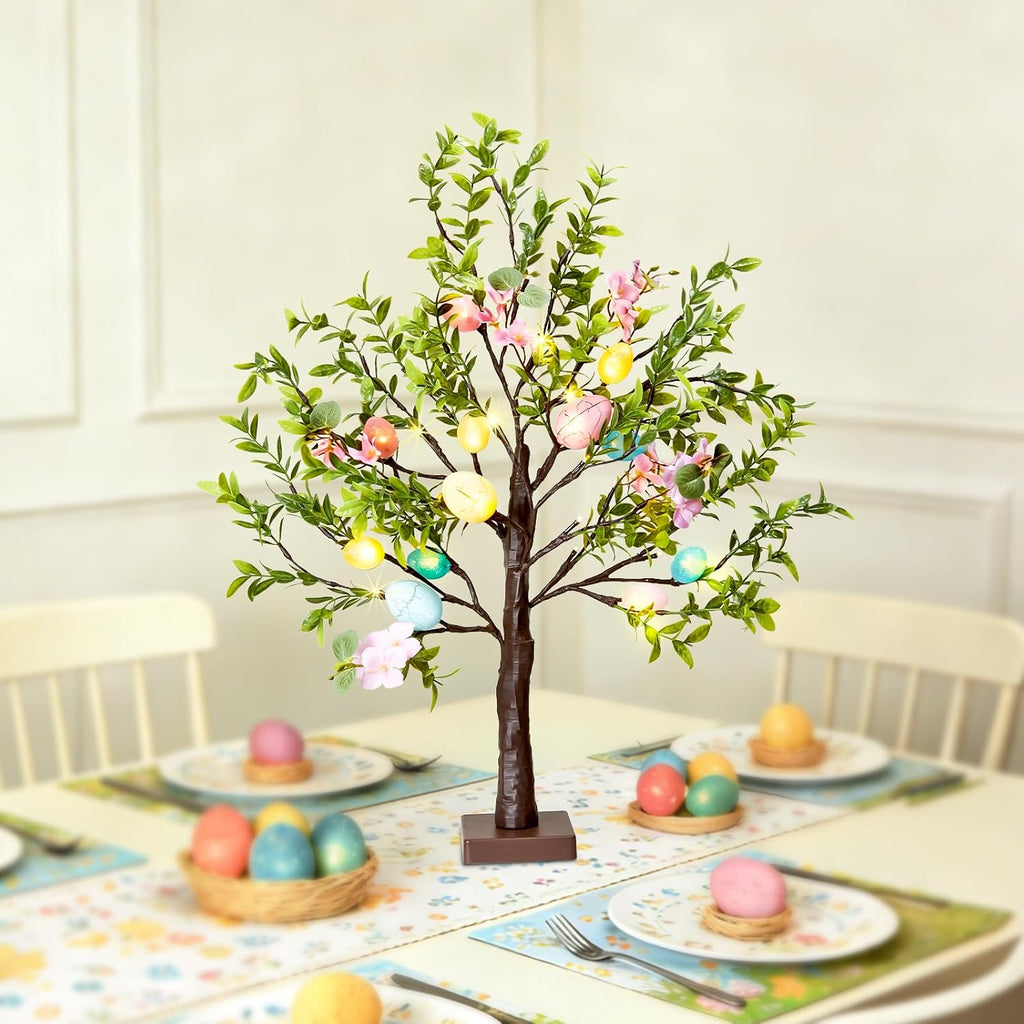 Easter Decoration Set, 27-inch Easters Egg Tree with LED Lights - Set of 2