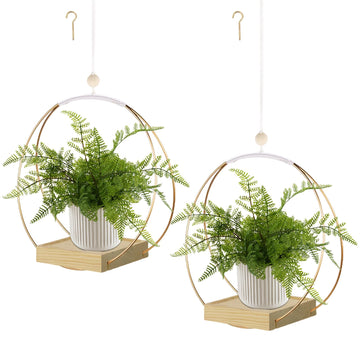 Hanging Planter for Indoor Plants, Plant Hanger with Sturdy Wood Base, Modern Boho Macrame Plant Hanger, Wall Ceiling
