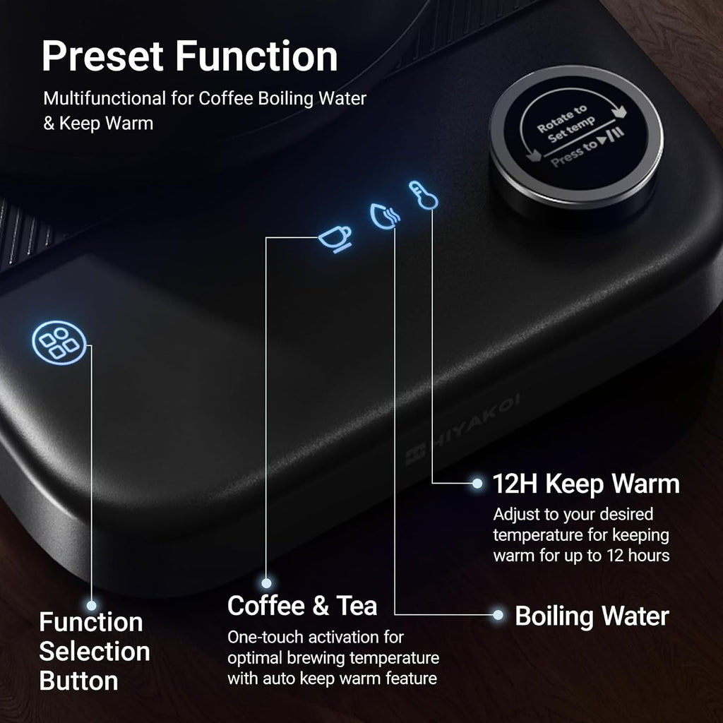 Gooseneck Electric Kettle with ±1°F Temperature Control, Pour Over Kettle for Coffee & Tea, 1200W Rapid Heating