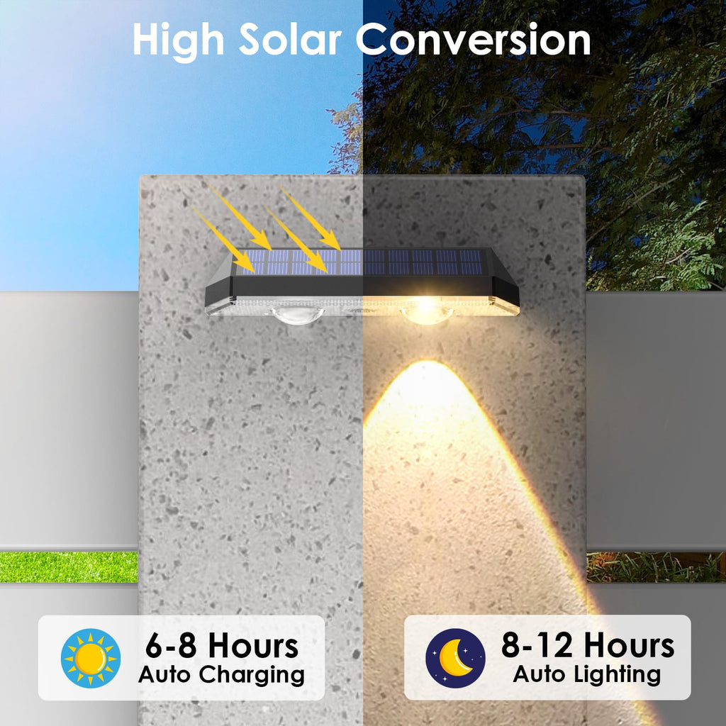 Solar Fence Lights Outdoor, IP65 Waterproof LED, 3 Mode, 12H, Black, 12PK