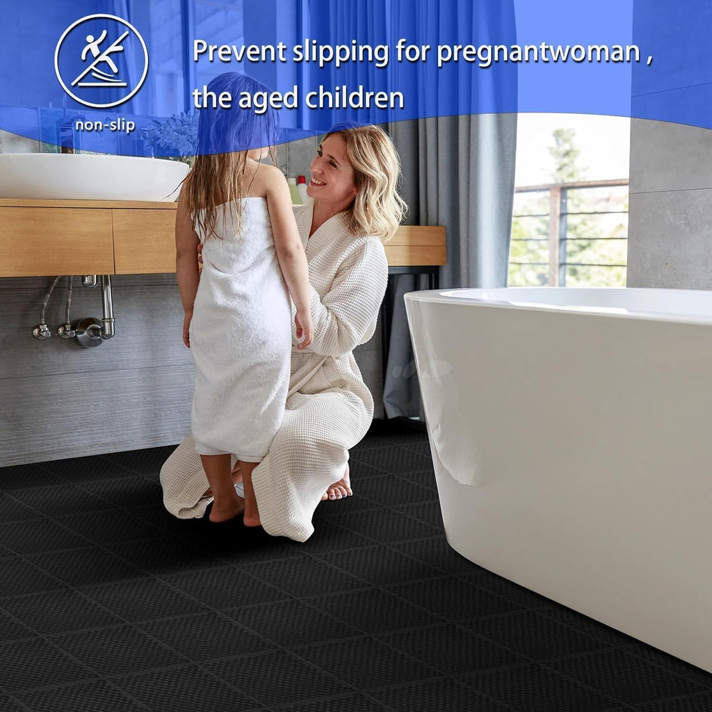 16 PCS Modular Interlocking Cushion Interlocking Floor Tiles with Hole Drainage Mat 10" x 10" Non Slip Pool Deck Mat