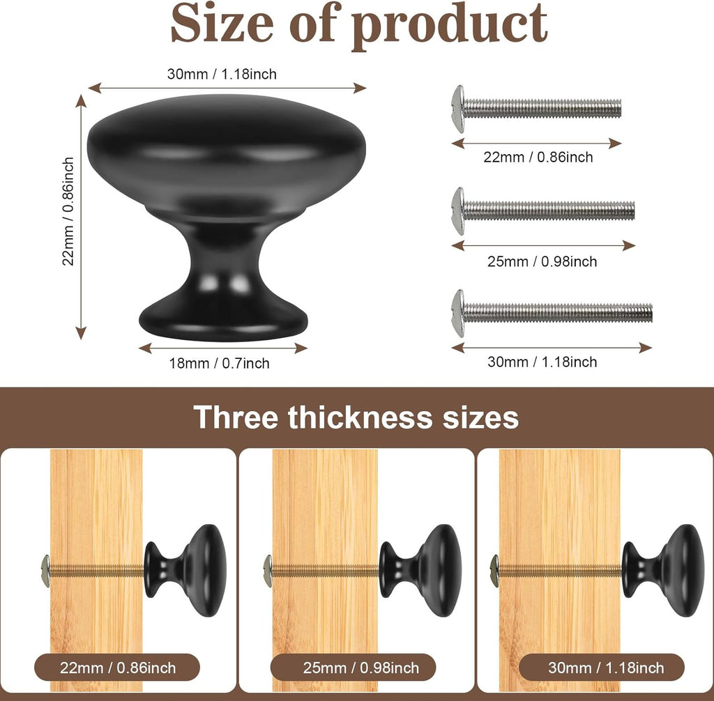 Matte Black Cabinet Knobs 4 Pack, Black Drawer Knob Round 30mm/1.18" Furniture Chest Door Dresser Bathroom