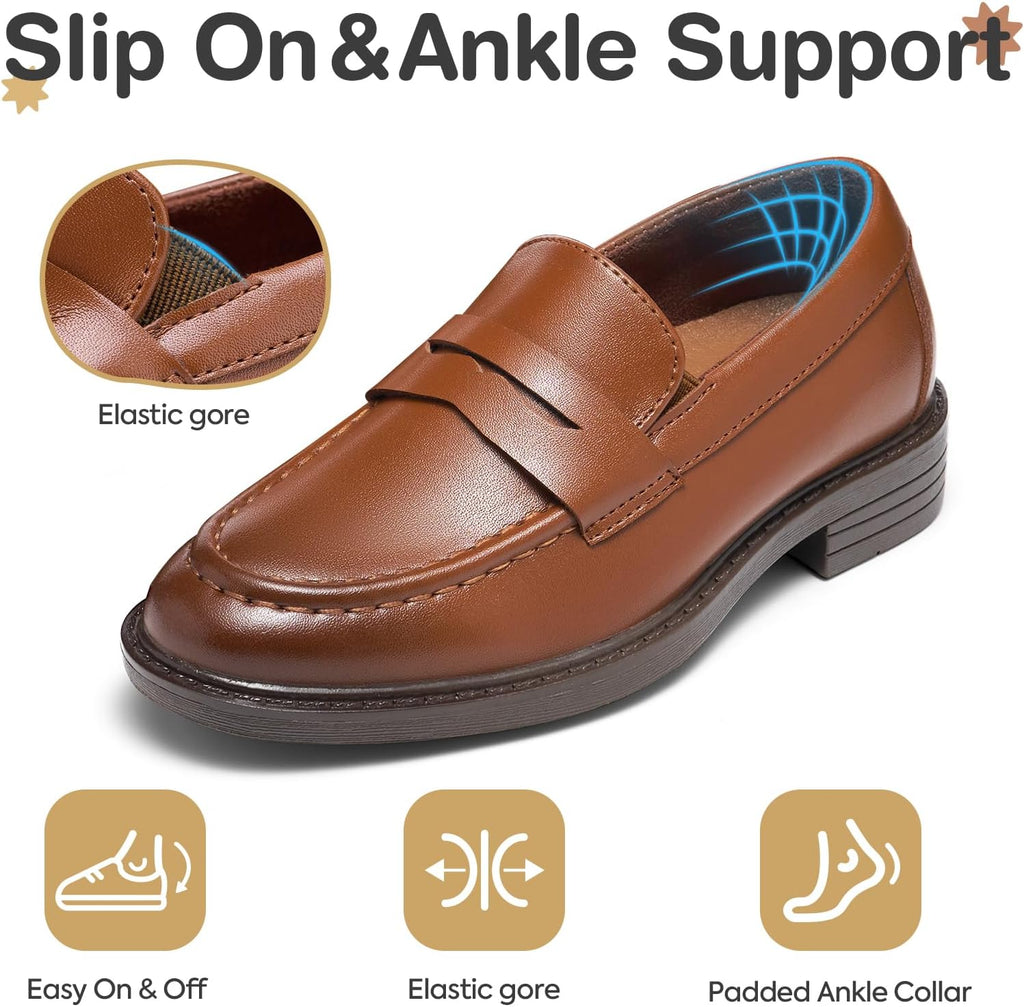 Boys Slip-On Dress Shoes, Kids Penny Loafers for Formal Party Casual