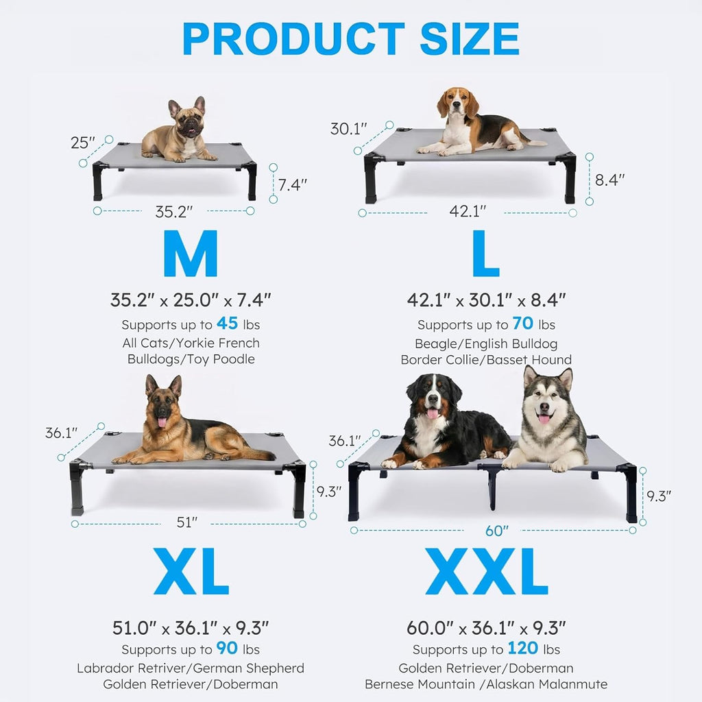 Elevated Dog Bed Raised Cooling Dog Cot for Large Dogs, Portable Indoor & Outdoor Pet Bed with No-Slip Feets