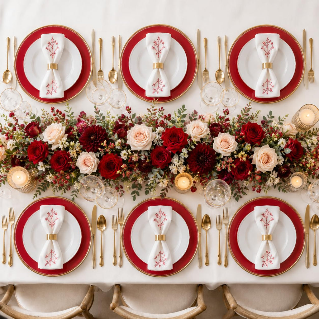 12PCS Red Beaded Charger Plates w/Gold Rim- 13in Heavy Duty Chargers for Dinner Plates-Round Plastic Plate Chargers