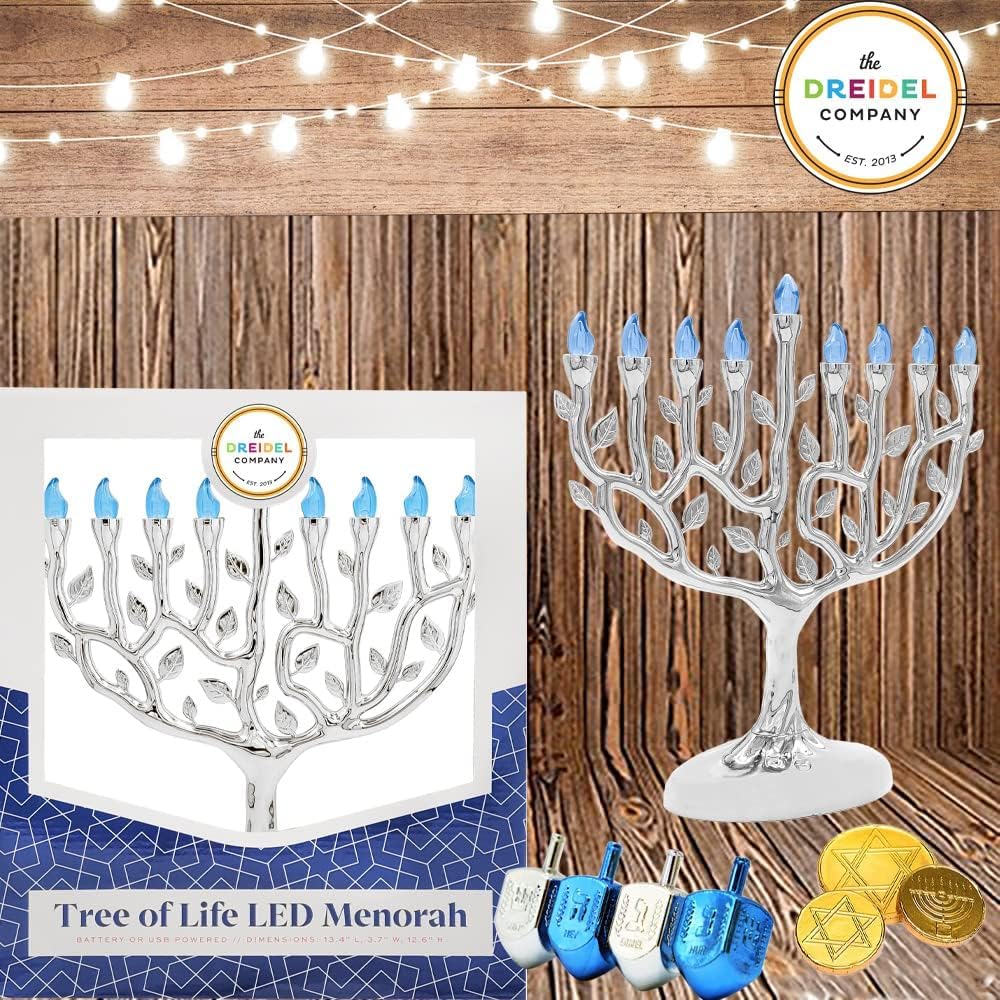 LED Electric Silver Hanukkah Tree of Life - Battery or USB Powered - Includes a Micro USB 4' Charging Cable (1-Pack