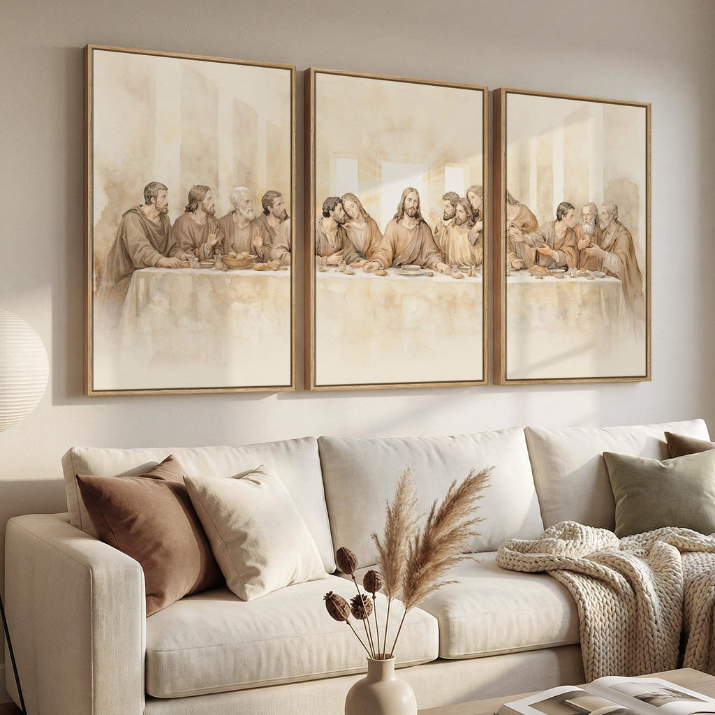 Large Framed The Last Supper 3 Piece Wall Art, 24x36 In