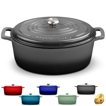 Enameled Cast Iron Oval Dutch Oven with Lid, 9.5 Qt, Oyster Grey