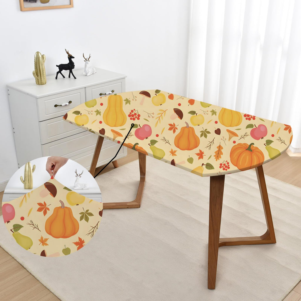 Fall Oval Fitted Tablecloth 42x60 Inch for 4-6 Seats with Elastic