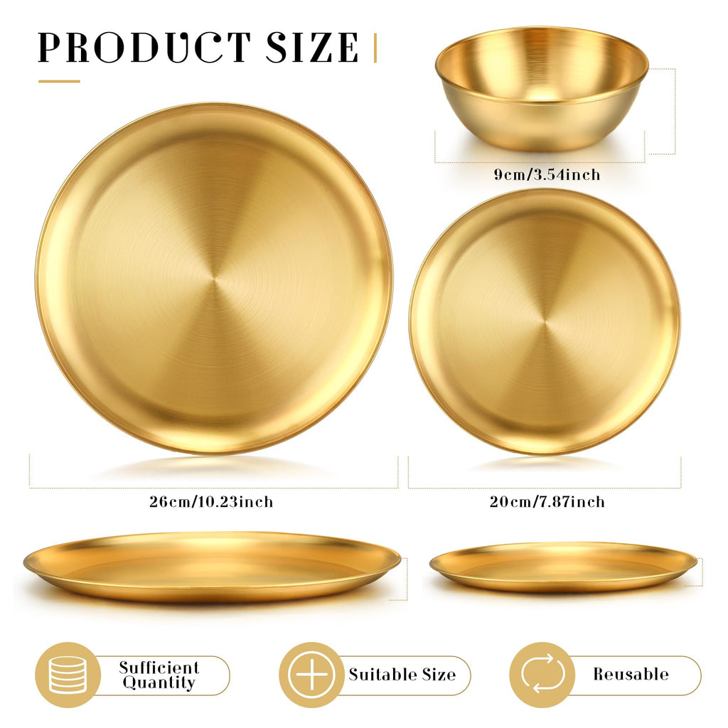 Gold Stainless Steel 18 Pcs Dinnerware Set Dinner Plates,Large