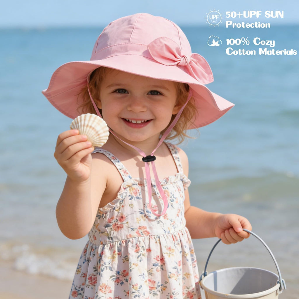 Baby Girl Sun Hat with UPF 50+ Outdoor Adjustable Beach Hat with Wide Brim Bucket Hats