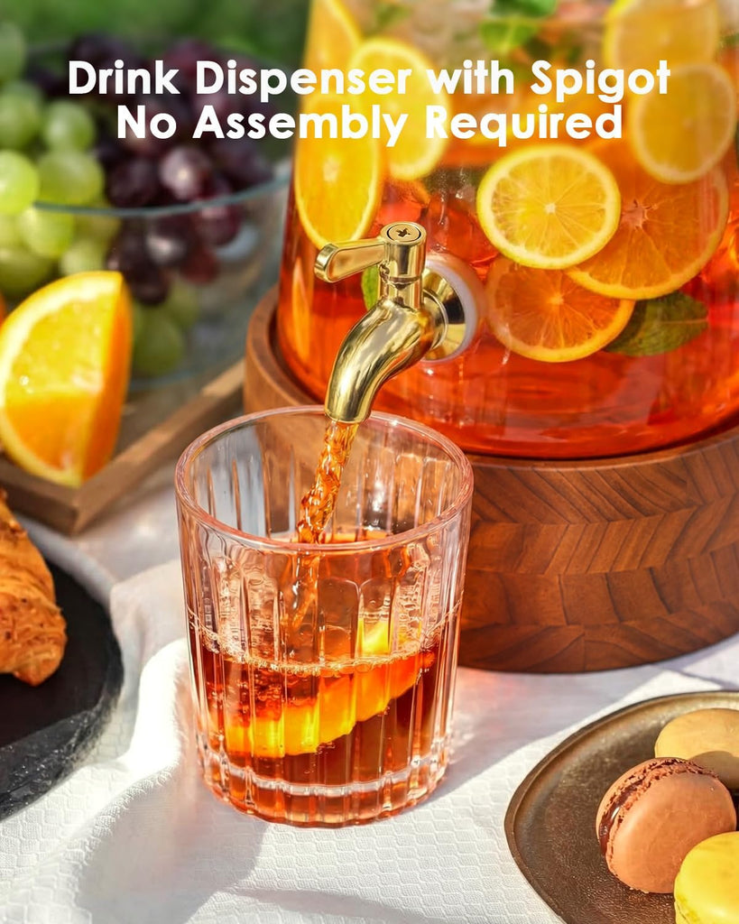 2 Gallon Glass Drink Dispenser with Spigot, Beverage Dispenser with Stand