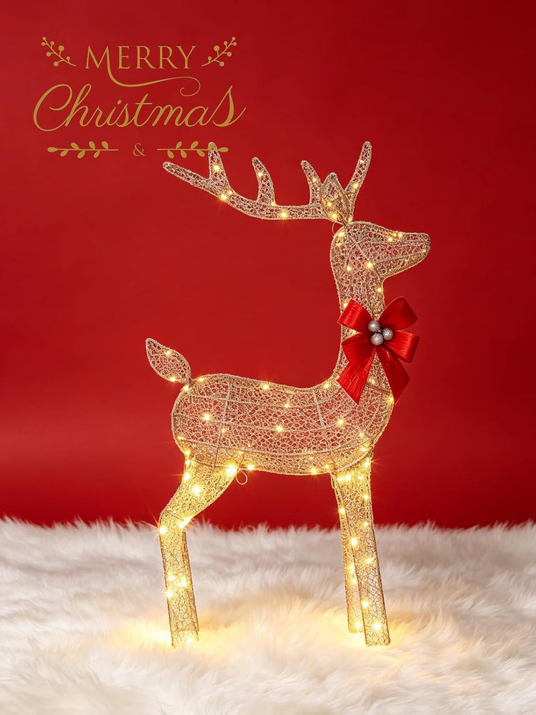 3 Piece 4FT 2D Lighted Christmas Deer with 175 LED Lights