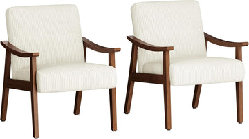 Accent Chairs, Mid-Century Faux Leather Armchairs, Beige - Set of 2