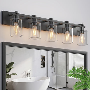 5-Light 37inch Matte Black Vanity Light, Thickened Clear Glass