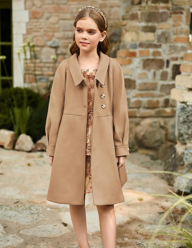 Girls Peacoat Dress Coat Wool Lapel Jacket Fall Winter Outfit