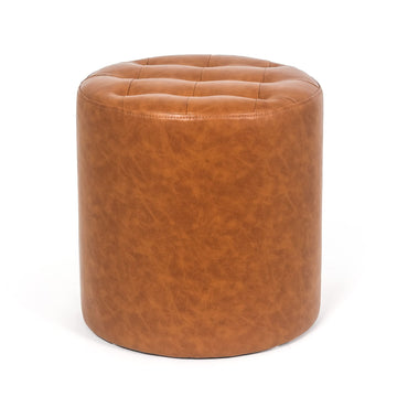 Round Footrest Ottoman Upholstered Tufted PU Footstools Bedroom Entryway Home Office (Dark Orange)